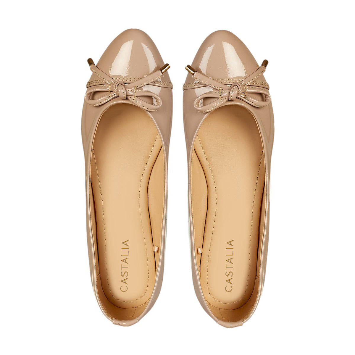 Balerina de Charol Para Mujer CASTALIA 191-56 Beige con Moño