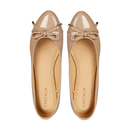 Balerina de Charol Para Mujer CASTALIA 191-56 Beige con Moño