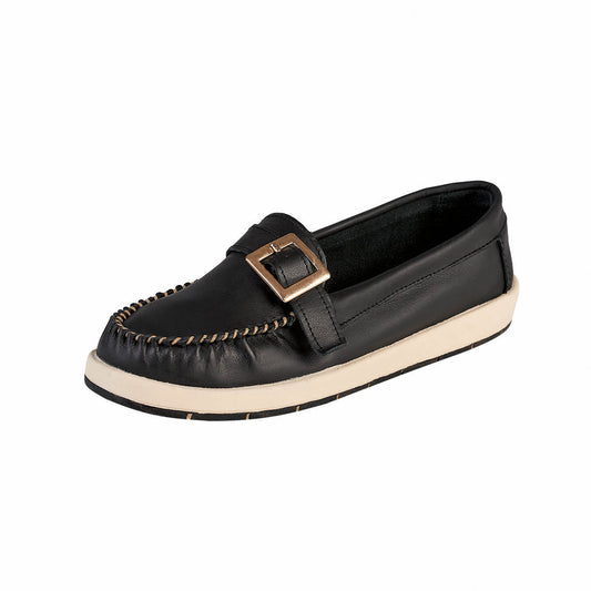 Zapato Confort Moderno Mujer CASTALIA Negro Hebilla Dorada