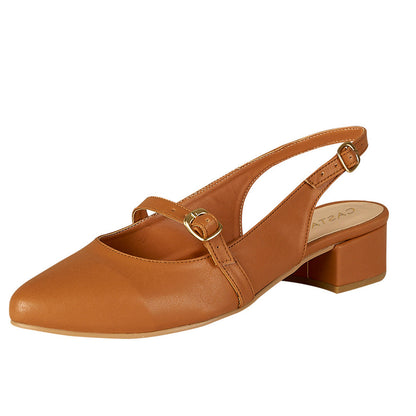 Tacón Bajo Para Mujer CASTALIA 220-87 Camel Doble Correa