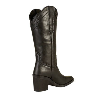 Bota Vaquera Mujer CASTALIA 256-78 Negro Detalles Plata