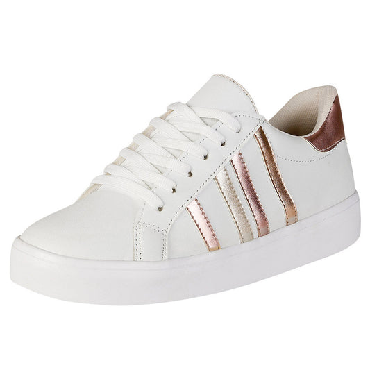 Tenis Urbano Para Mujer CASTALIA 382-61 Blanco y Oro Rosado