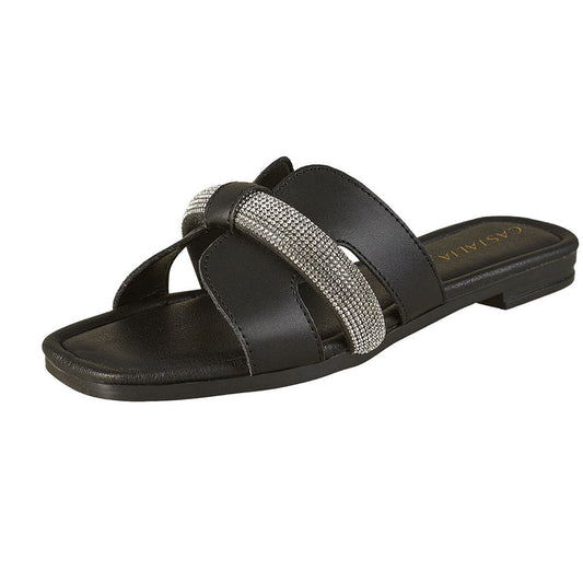 Sandalia Para Mujer CASTALIA 561-105 Negro con Pedría Plata