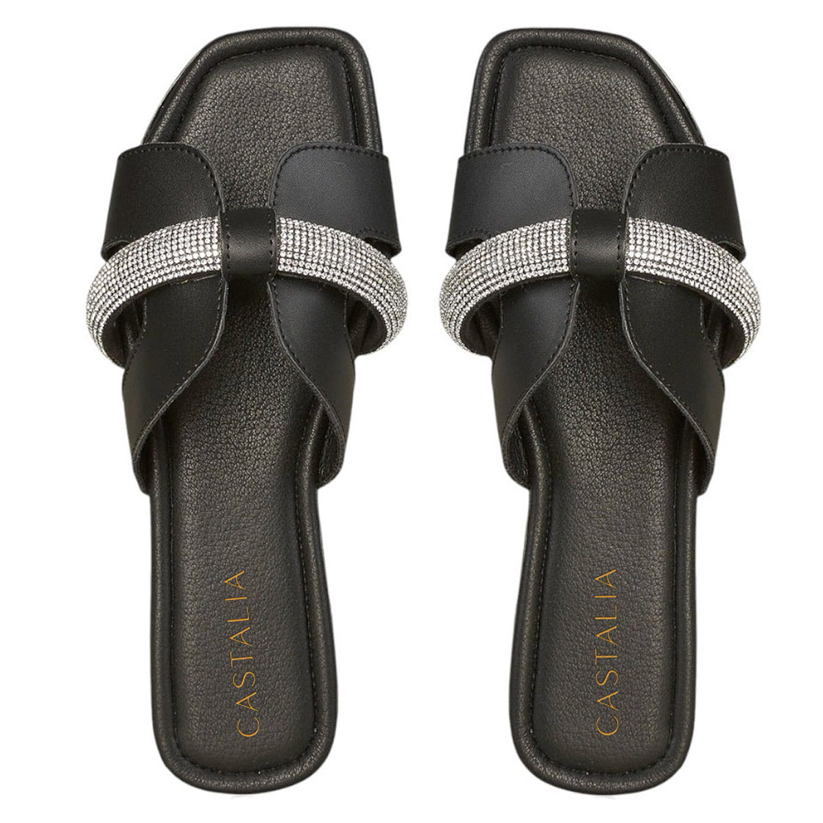 Sandalia Para Mujer CASTALIA 561-105 Negro con Pedría Plata